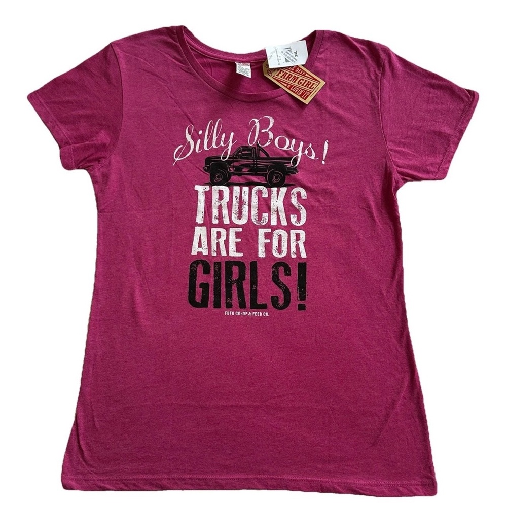 NWT Farm Girl Y2K “Silly Boys! Trucks…” Pink Short Sleeve T-shirt-2XL-Country